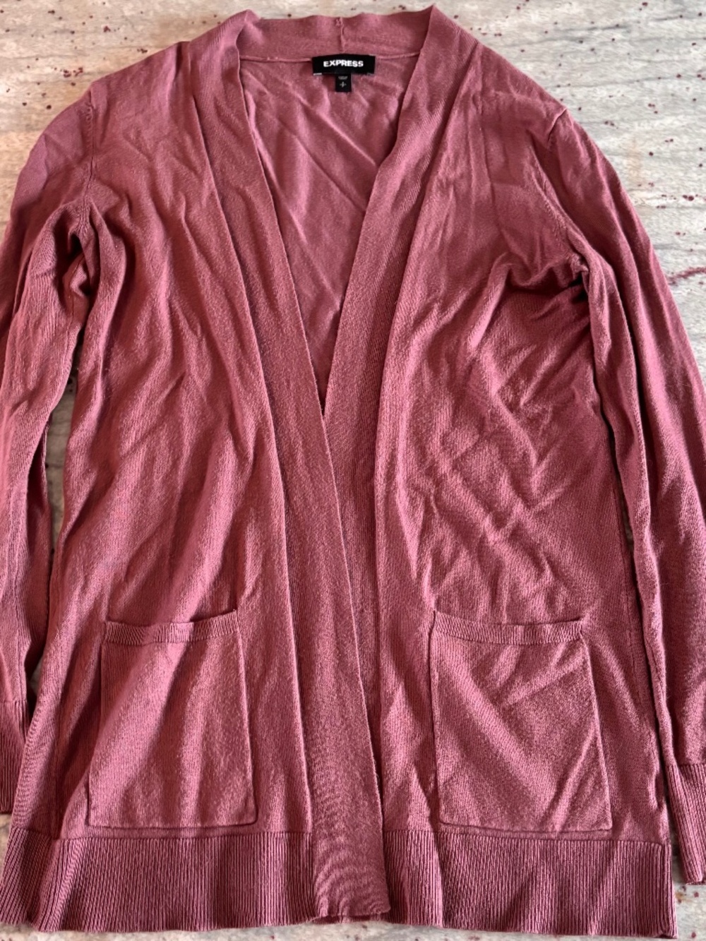 Express Womens Long Cardigan - Dark Pink Open Front with Pockets Size S